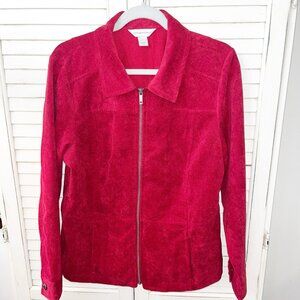 Christopher Banks Lightweight Corduroy Red Zipper Blazer Jacket Womens Large